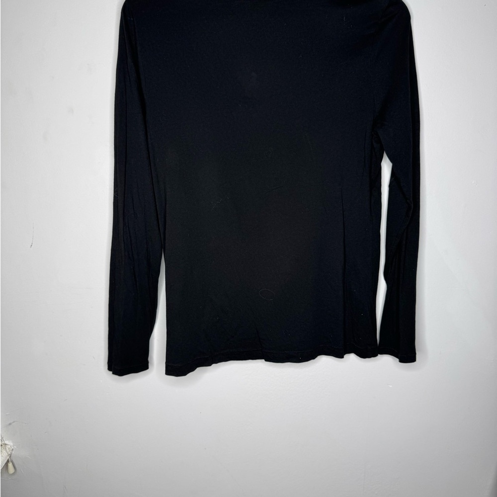 LOFT Black Long Sleeve Blouse with Floral Accent PETITE - Picture 7 of 7